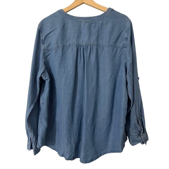 Como Re-Vintage Chambray 3/4 Roll Tab Sleeve Blouse Size Large NWT‎ - Picture 4 of 7